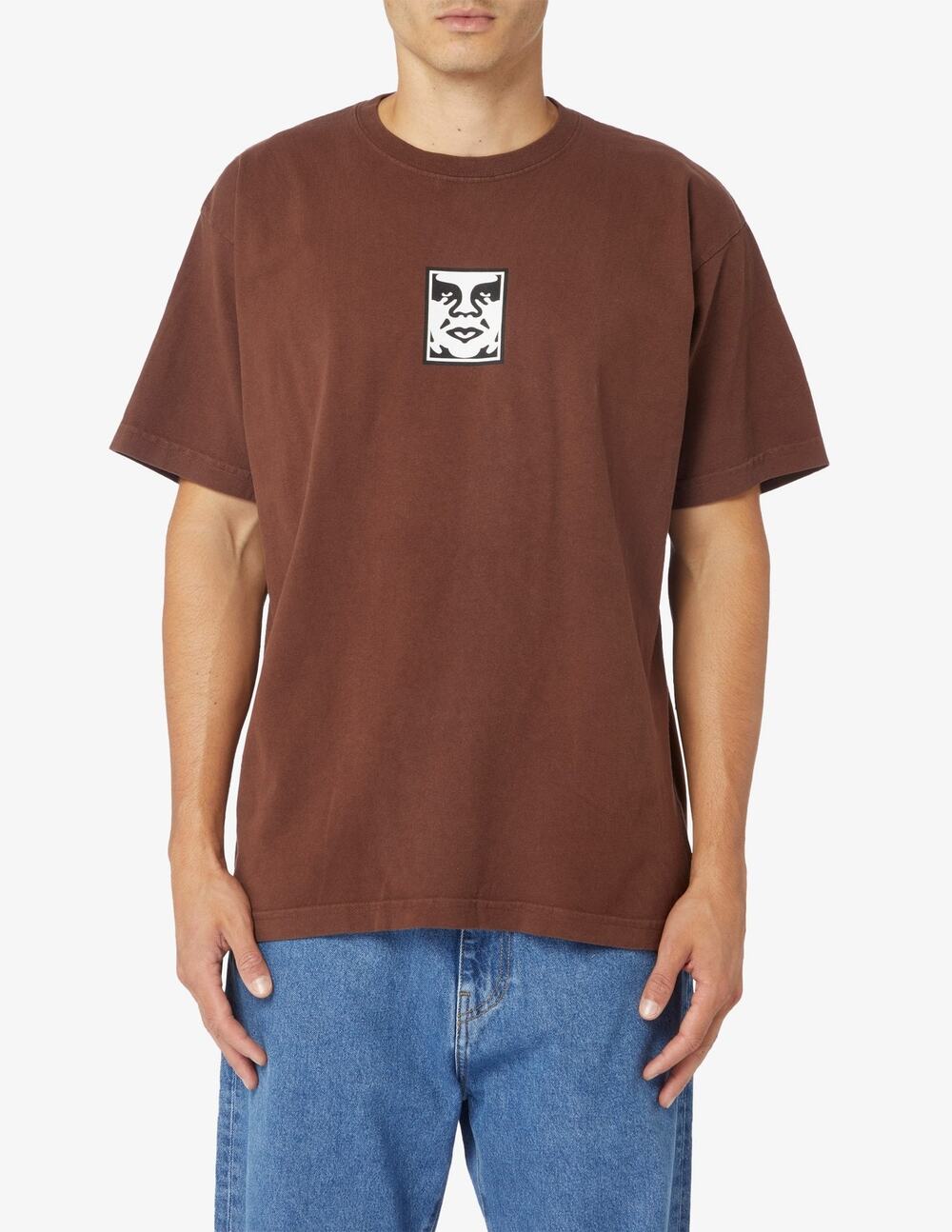 NEW! OBEY Icon heavyweight brown crew neck classic box sepia tshirt men medium